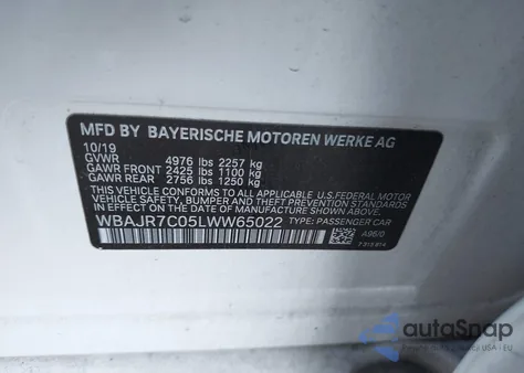 2020 BMW 530I xDrive из США, поврежденный, VIN WBAJR7C05LWW65022